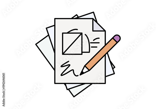 Dibujo de bocetos y esquemas técnicos sobre hojas de papel con un lápiz