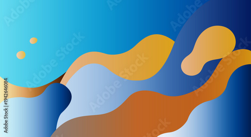 Fondo abstracto de ondas líquidas con degradados en colores azul y dorado