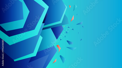 Fondo de polígonos geométricos azules con fragmentos dinámicos en un entorno digital