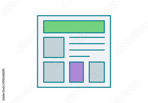 Maqueta de página web con bloques de contenido y secciones de artículos