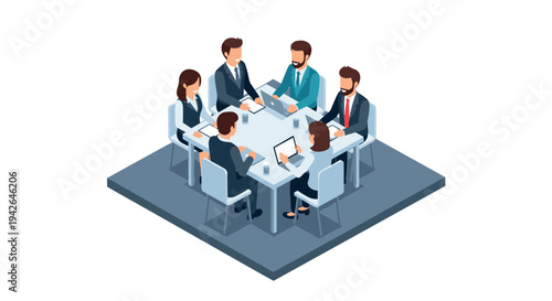 Isometric business team meeting in office