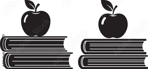 Apple on Books Icons: Education, Knowledge, and Learning Symbol