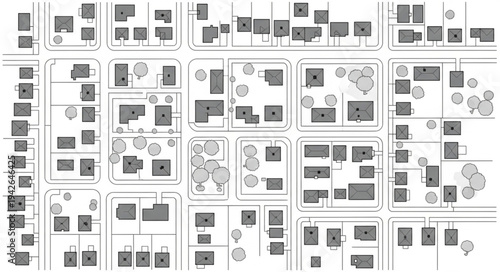 Overhead View of a Residential Neighborhood Layout.