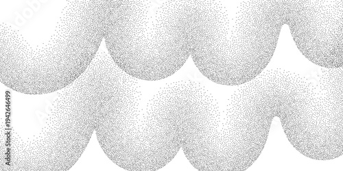 Abstract Grunge wavy sand grain background. Stippling curved gradient wave texture. Gritty noise dotwork wallpaper. Black dots, speckles, particles or granules. graphic illustration art
