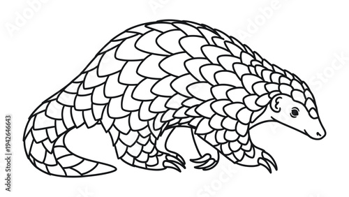 Pangolin: An illustration of a pangolin, showcasing its unique armored scales, distinct claws, and inquisitive expression.