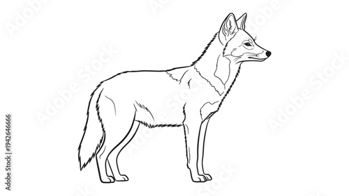 Coyote Outlined Illustration: An elegant outline of a coyote, capturing the wild spirit of the animal, highlighting its sleek form and alert gaze. 