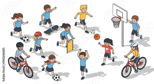 Children Playing Various Sports Together.