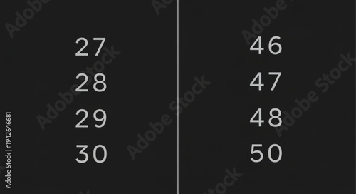 Numbers 27 to 30 and 46 to 50 Displayed on a Dark Background.