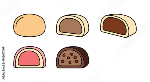 Mochi Ice Cream Line art clean abstract colorful vector