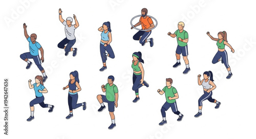 Cartoon People Running and Jumping.