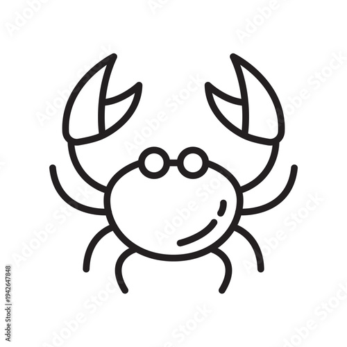 Photography Minimal crab outline icon representing marine life, seafood and ocean animals