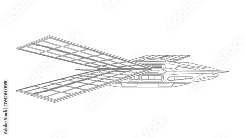 Solar Drone Schematic: A meticulously detailed schematic of a solar-powered drone, showcasing its advanced design and solar panel wing structure. 