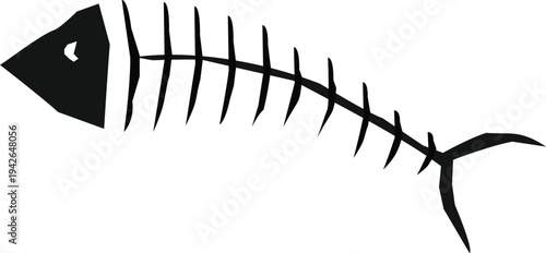 Fish Bone Skeleton Silhouette Icon Isolated on Transparent Background PNG