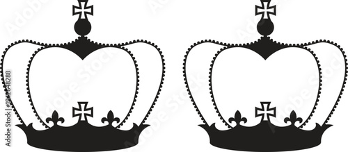 Royal King Crown Silhouette Icon Set Isolated on Transparent Background PNG