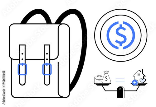 Financial planning essentials. Financial planning links education, savings, and work-life balance. Financial growth opportunities for stability, career, education, finance strategy concepts