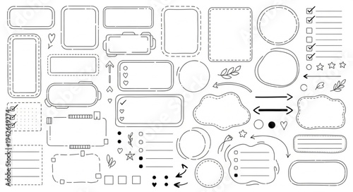 Collection of Hand-Drawn Frames and Decorative Elements for Design.
