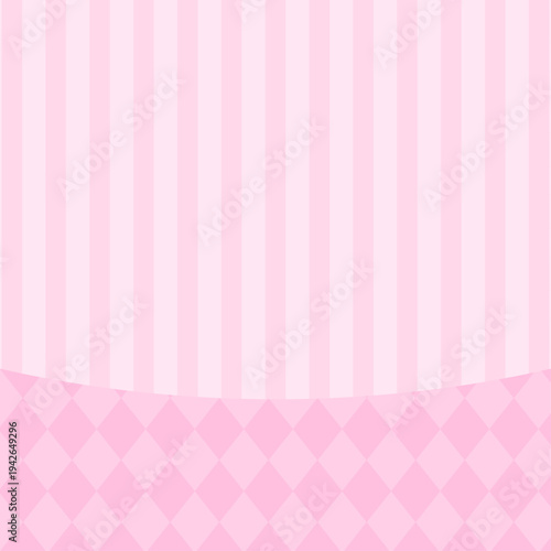 ピンク色のストライプとダイヤ柄のおしゃれな背景、正方形サイズ