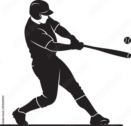 Professional Baseball Player Hitter Swinging Bat Silhouette Set