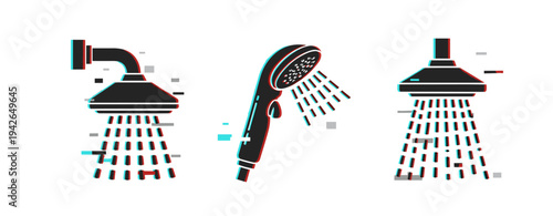 Digital glitch effect on classic and modern showerhead icons