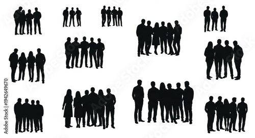 Silhouette Crowd Collection - Diverse Groups of People in Various Formations.
