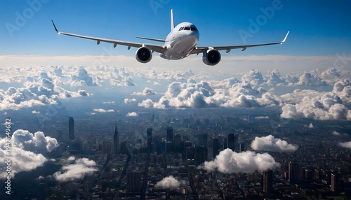 Gemini şunu dedi:
💬 Caption:
A passenger jet airliner in flight over a detailed city and clouds under a bright blue sky. A dynamic photorealistic aerial view from a low angle, symbolizing travel, avi