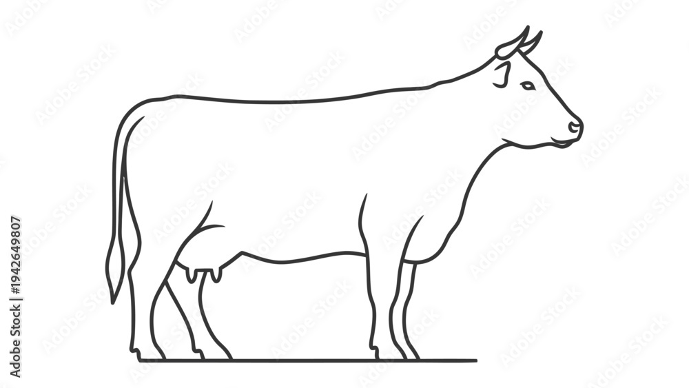 Fototapeta premium Cattle Line Art: A clean and simple line drawing of a majestic cow, showcasing its elegant form, perfectly captures the essence of rural life.
