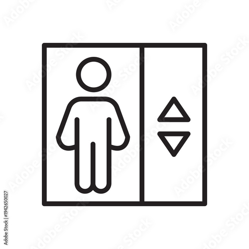 Minimal elevator line icon representing vertical transportation, accessibility and building infrastructure.