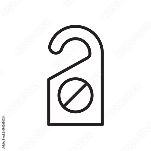 Minimal door hanger line icon representing hotel privacy signs, do not disturb messages and hospitality services.
