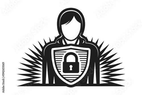 Abstract Guardian Design with Padlock and Sharp Element on White Background