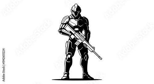 Soldier Holding Large Rifle.