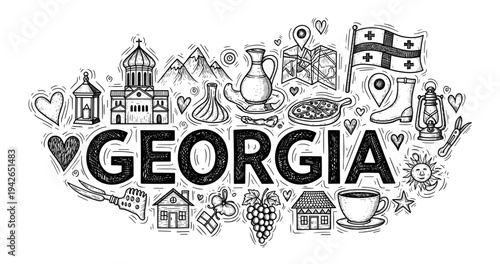 Doodle art of georgia: culture, traditions, landmarks, and cuisine