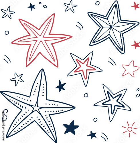 Set of hand-drawn starfish icons vector