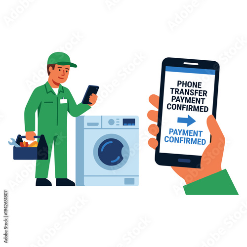 Technician receives payment confirmation on phone for appliance repair service