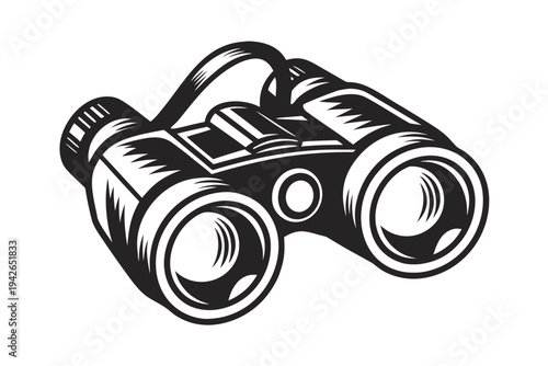 Binoculars Vector, Optical Instrument on White Background, Monochromatic