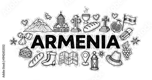 Armenia themed doodle: symbols of culture, tradition, and heritage