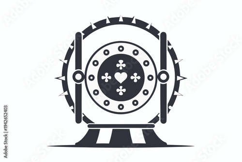 Black Wheel Torture Device With Spikes And Heart Symbol On White Background