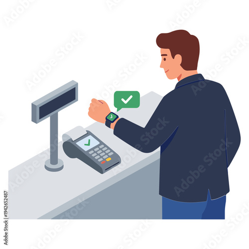 Man making payment at checkout counter with terminal