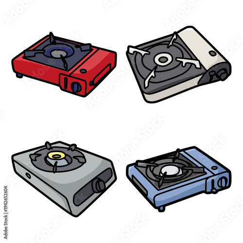 four colored portable stove vectors