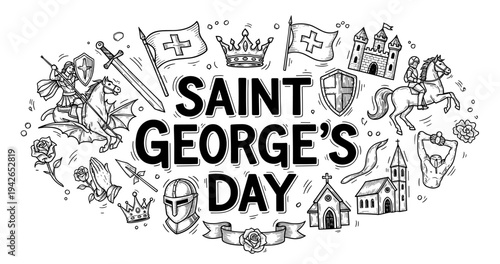 Saint george's day celebration illustration with knights and symbols