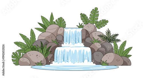 Waterfall Among Rocks.