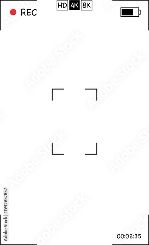 Camera viewfinder interface, video frame. Surveillance screen, record frame doodle. 