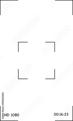 Camera viewfinder interface, video frame. Surveillance screen, record frame doodle. 