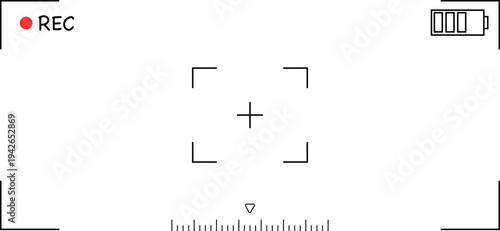 Camera viewfinder interface, video frame. Surveillance screen, record frame doodle. 