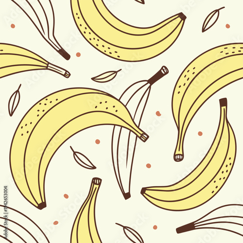 Set of yellow bananas and leaves vector illustration