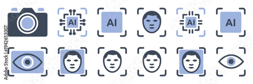 Computer vision and AI camera detection icons – Ideal for facial recognition, security, or smart tech.