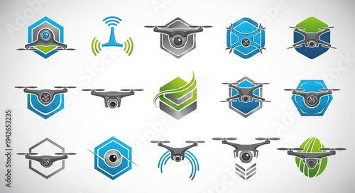 Collection of Drone Logo Designs for Aerial Photography and Technology.