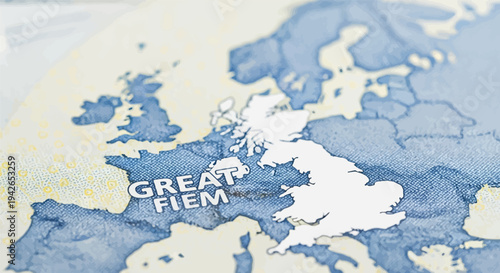 A stylized map of Great Britain and Ireland on a light, patterned background