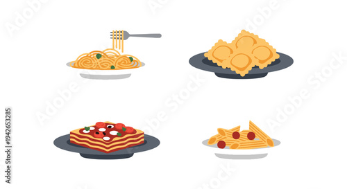 Italian Pasta Plate Line art colorful digital abstract vector