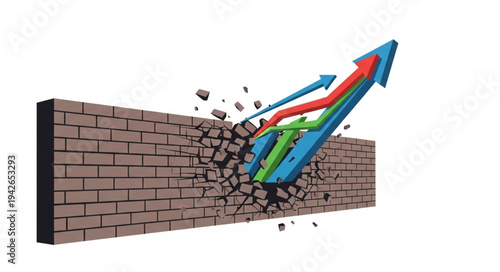 Colorful Arrows Breaking Through Brick.