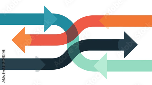 Canvas Print Overlapping horizontal arrows in various colors representing data transition cro